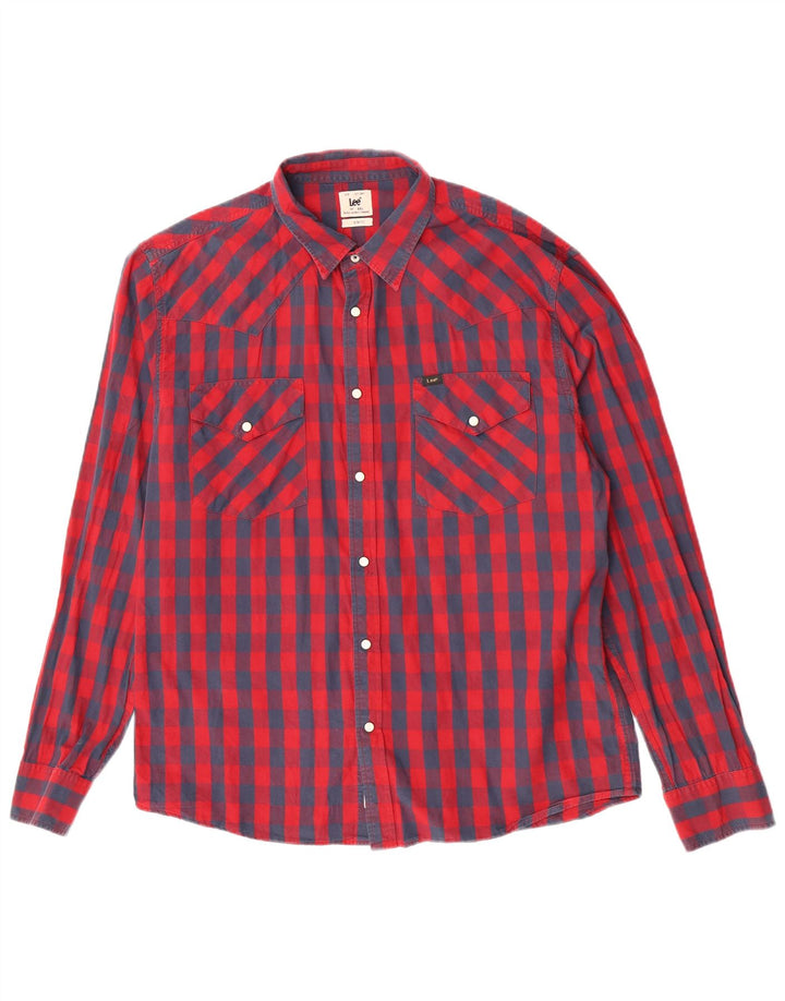 Lee Herren Slim Fit Hemd 2XL rot kariert Baumwolle