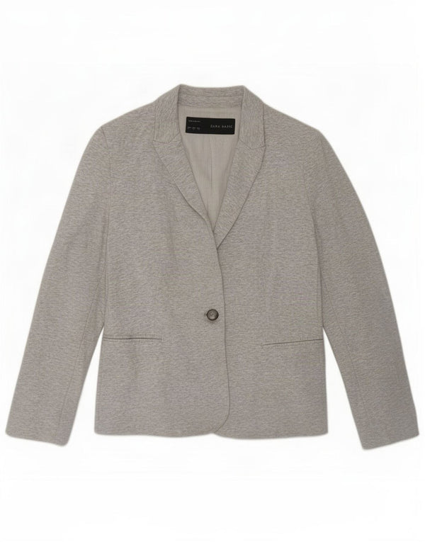 Zara Damen 1-Knopf-Blazerjacke UK 14 Große graue Viskose