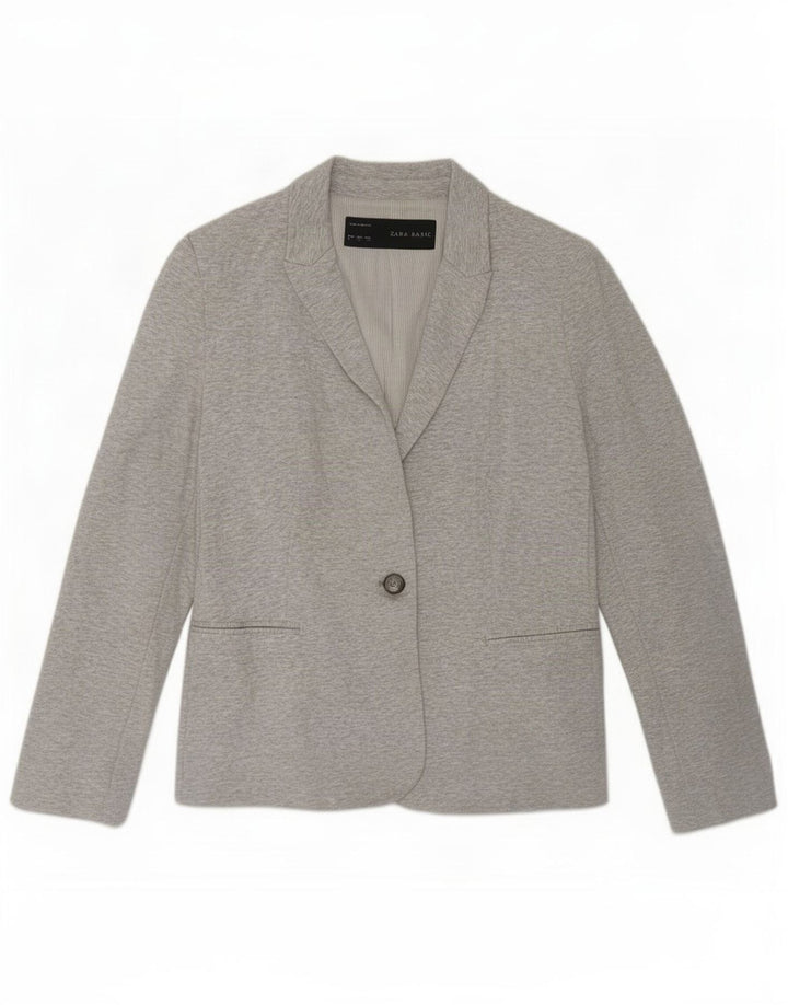 Zara Damen 1-Knopf-Blazerjacke UK 14 Große graue Viskose