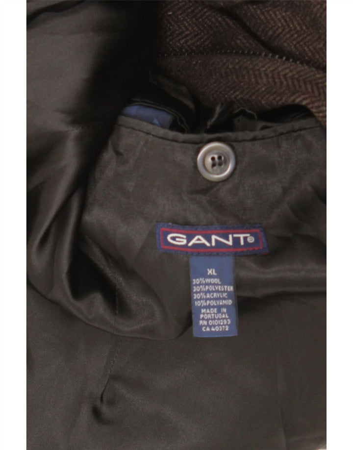 GANT Herrenmantel UK 42 XL Braune Wolle mit Fischgrätenmuster