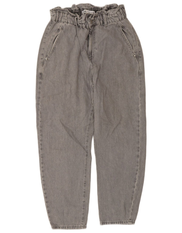 Zara Damen Crop High Waist Tapered Jeans EU 38 Small W28 L26 Graue Baumwolle