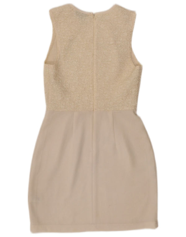 Topshop Ärmelloses Damen-Etuikleid, Größe S, cremefarbenes Polyester, Gr. 8