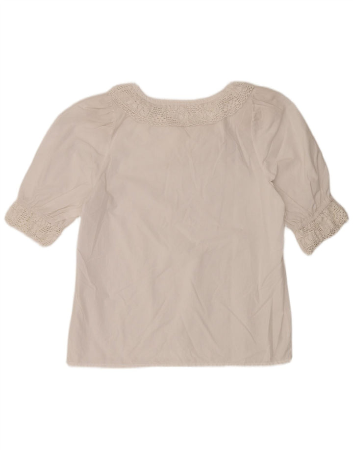 Vintage Damen 3/4 Ärmel Bluse Top EU 40 Mittelweiß