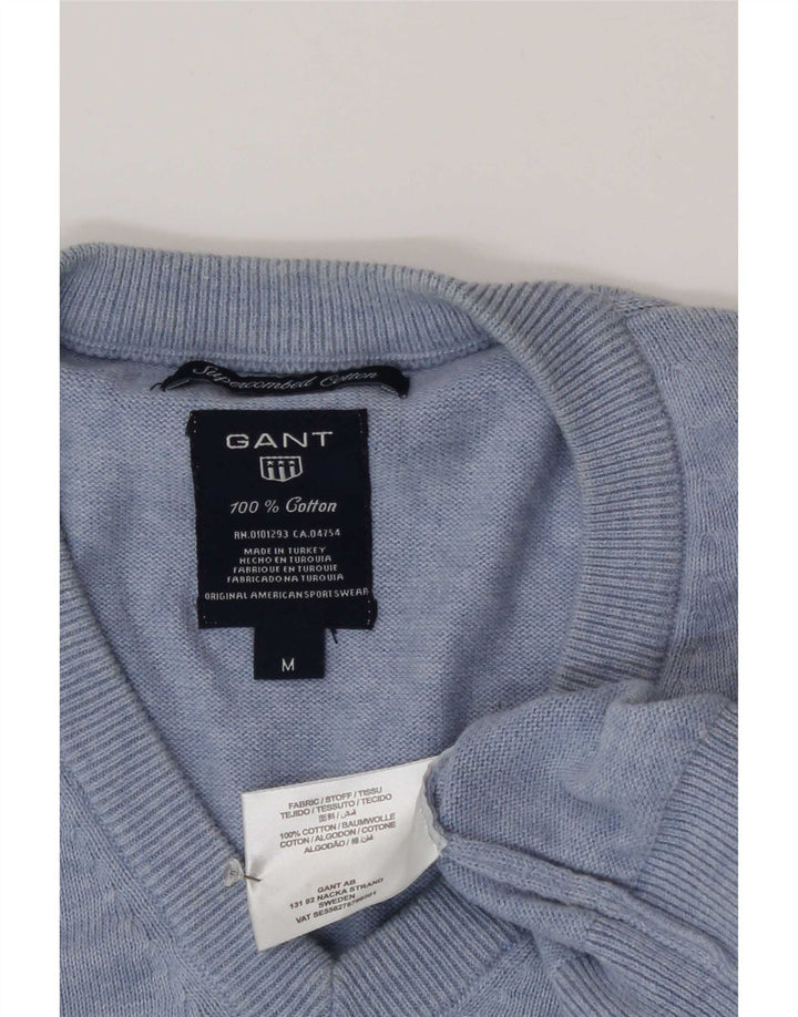 Gant Herren-Pullover mit V-Ausschnitt, mittelblaue Baumwolle