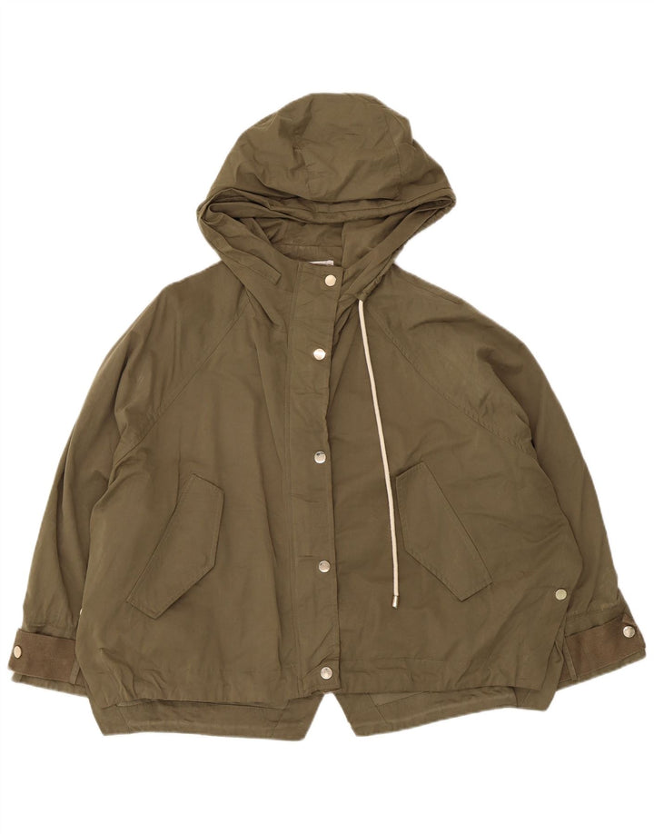 Übergroße Parka-Jacke mit Kapuze von Zara für Damen, UK 14, mittleres Khaki