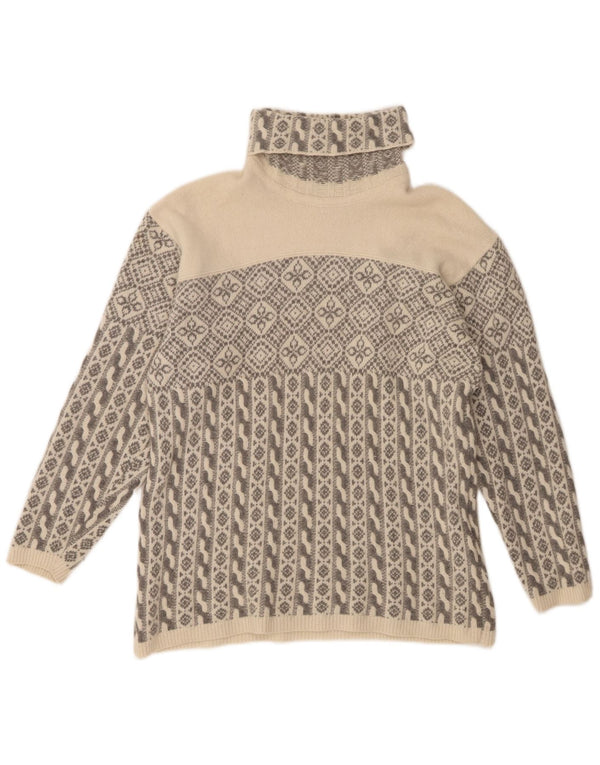 Vintage Damen Rollkragenpullover Pullover UK 16 Large Grey Fair Isle