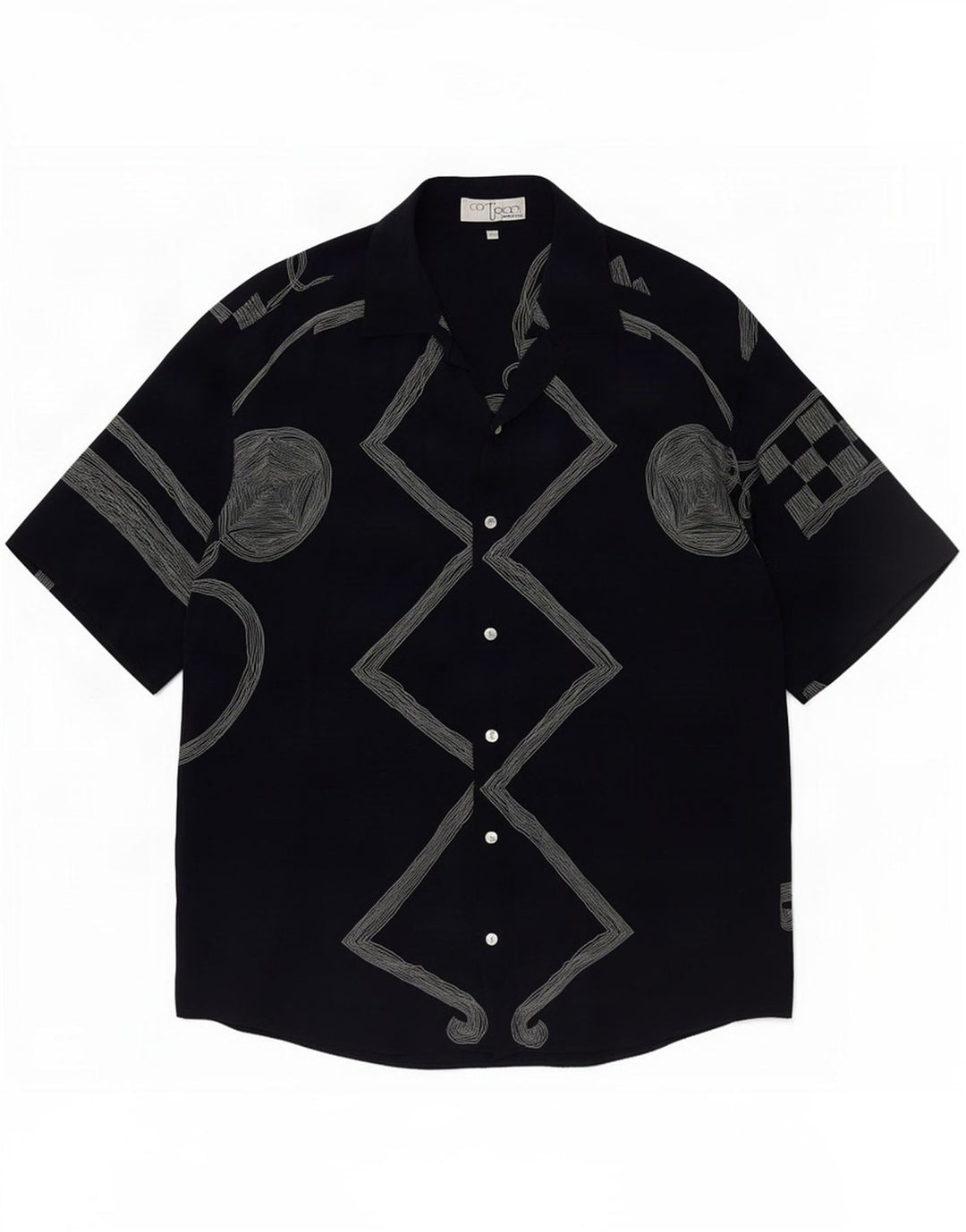 ICORTIGIANI Herren Kurzarmhemd IT 48 Medium Navy Blue Geometrisch