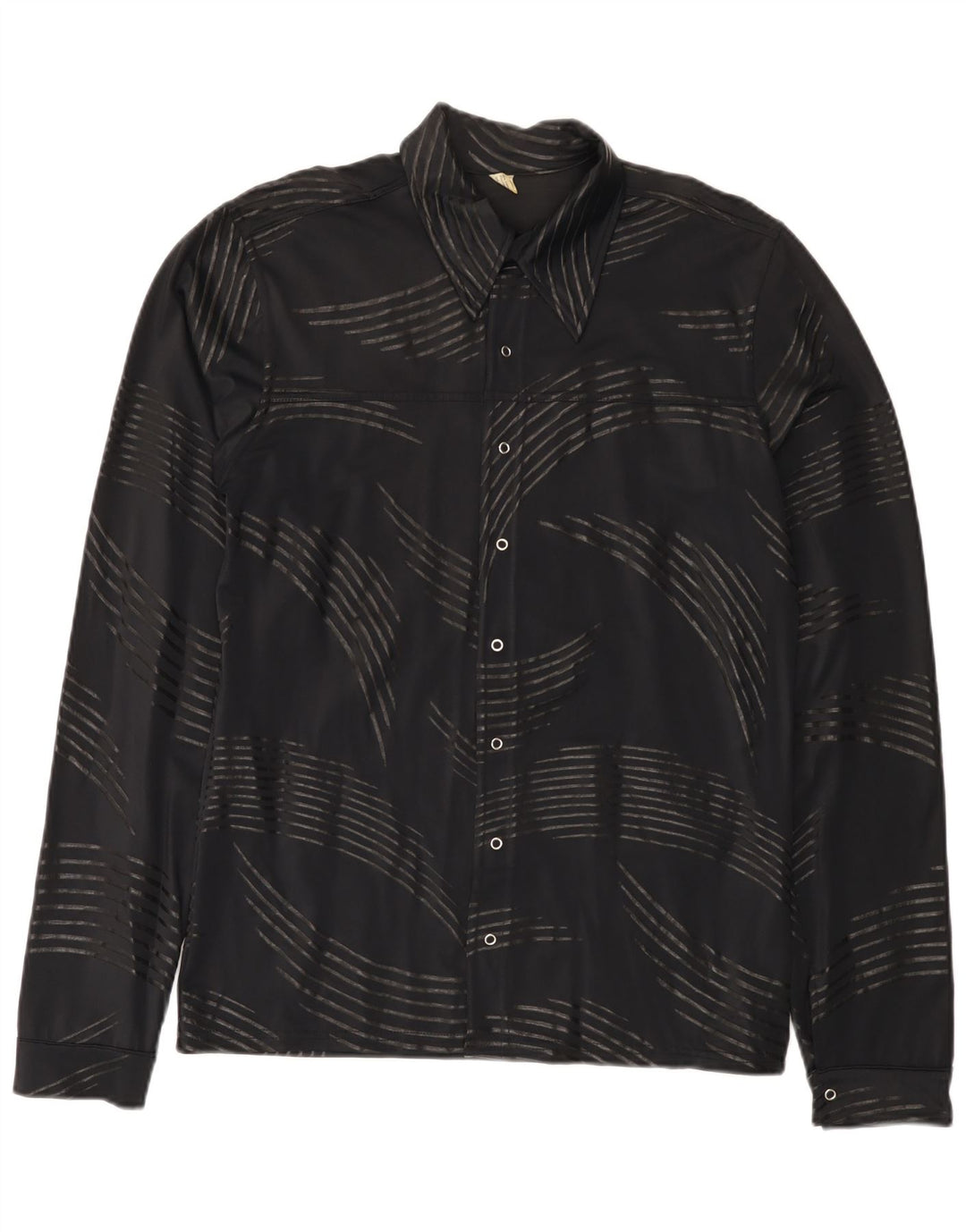 Vintage Herren-Hemd mit abstraktem Muster, klein, schwarz, Polyamid
