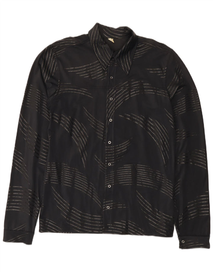Vintage Herren-Hemd mit abstraktem Muster, klein, schwarz, Polyamid