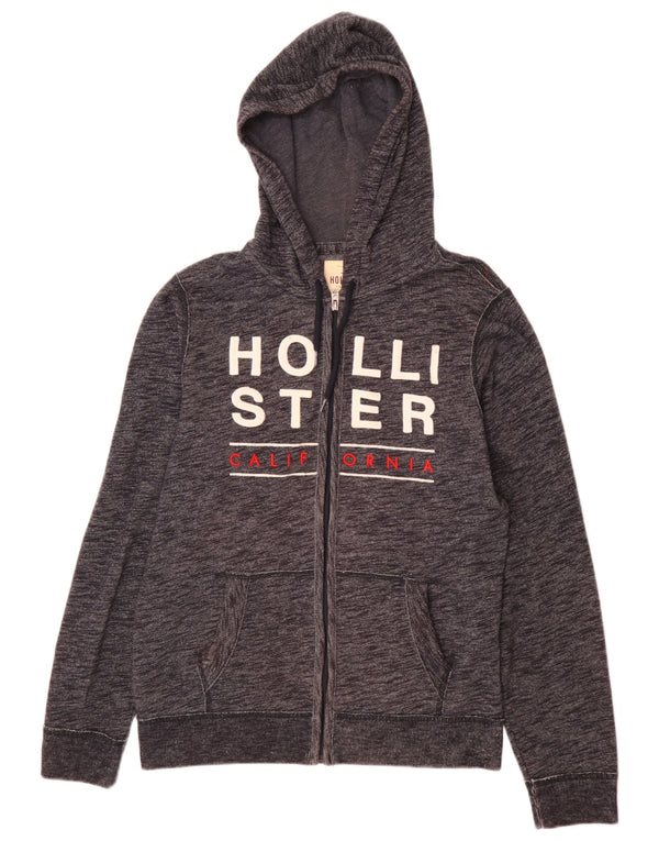 Hollister Herren-Kapuzenpullover mit grafischem Reißverschluss, mittlere marineblaue Baumwolle