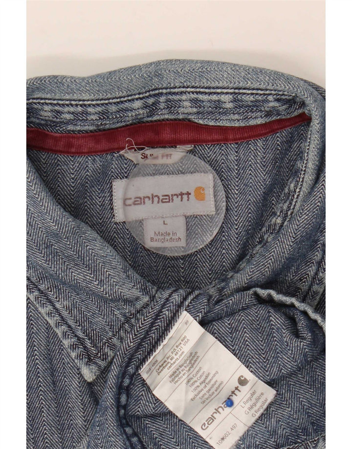 Carhartt Herren-Slim-Fit-Hemd, groß, blaue Fischgräten-Baumwolle