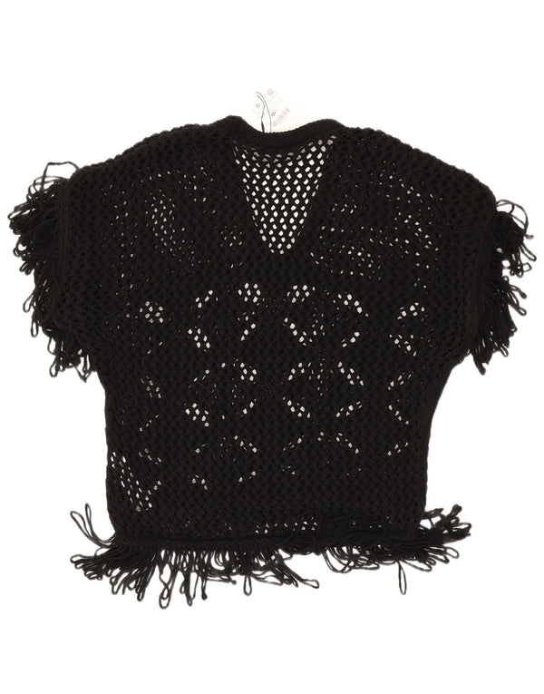 Zara Damen-Häkelblusenoberteil mit lockerer Passform, Größe S, Schwarz, Acryl