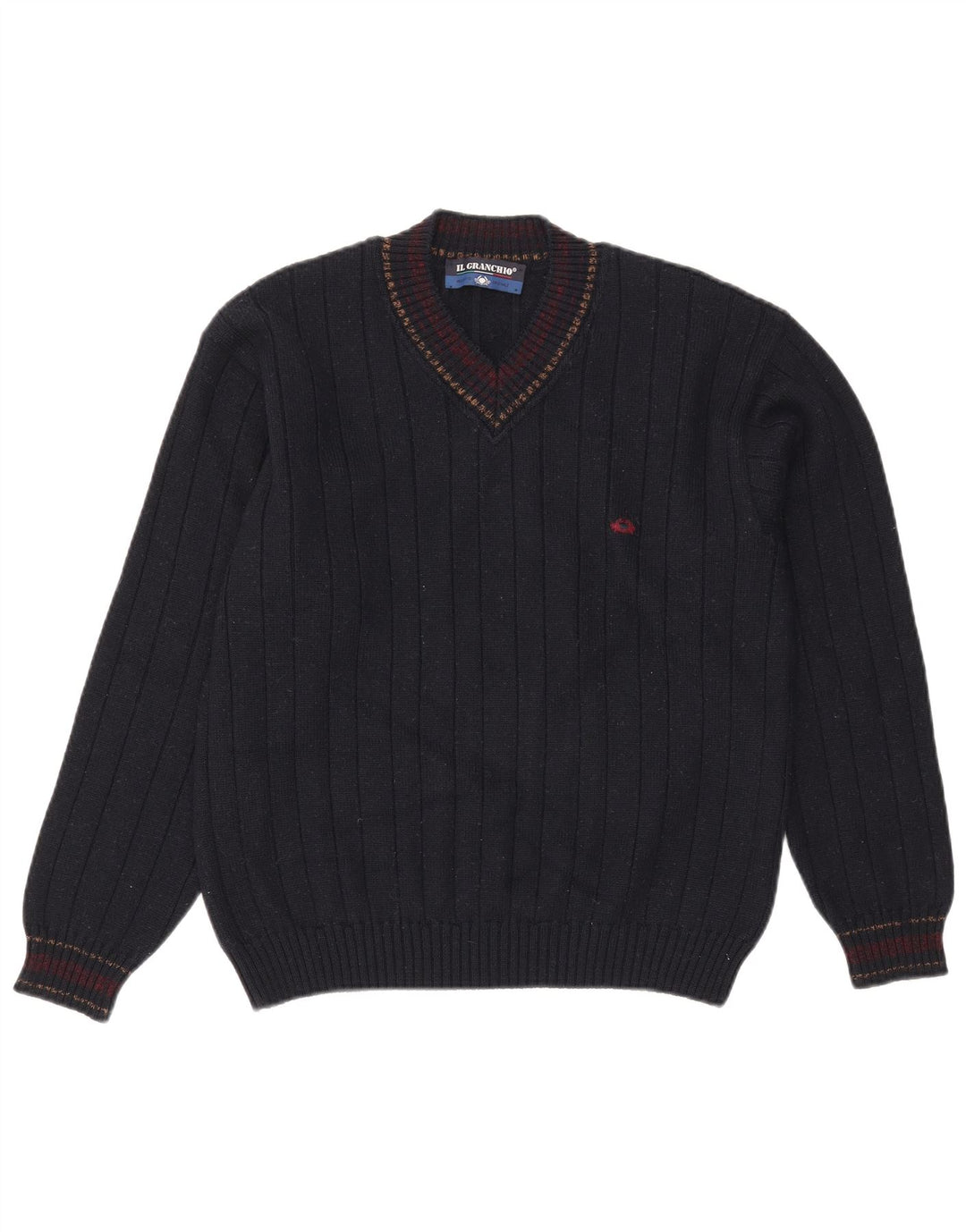 Il Granchio Herren-Pullover mit V-Ausschnitt, große marineblaue Wolle