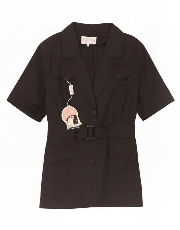 Vintage Damen Kurzärmelige 2-Knopf-Blazerjacke UK 14 Medium Schwarz