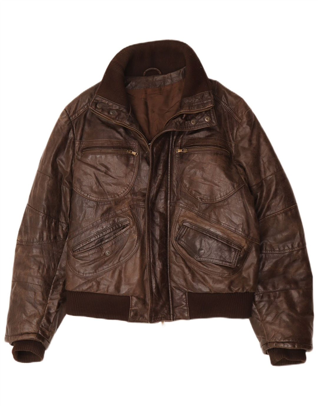 Vintage Herren Bomber Lederjacke IT 54 2XL Braunes Leder