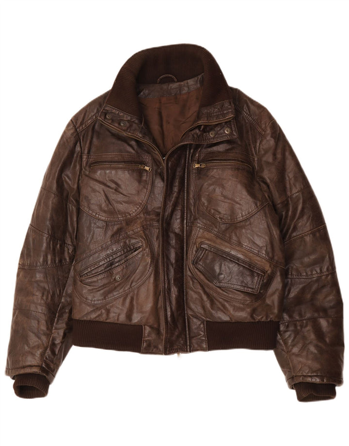 Vintage Herren Bomber Lederjacke IT 54 2XL Braunes Leder