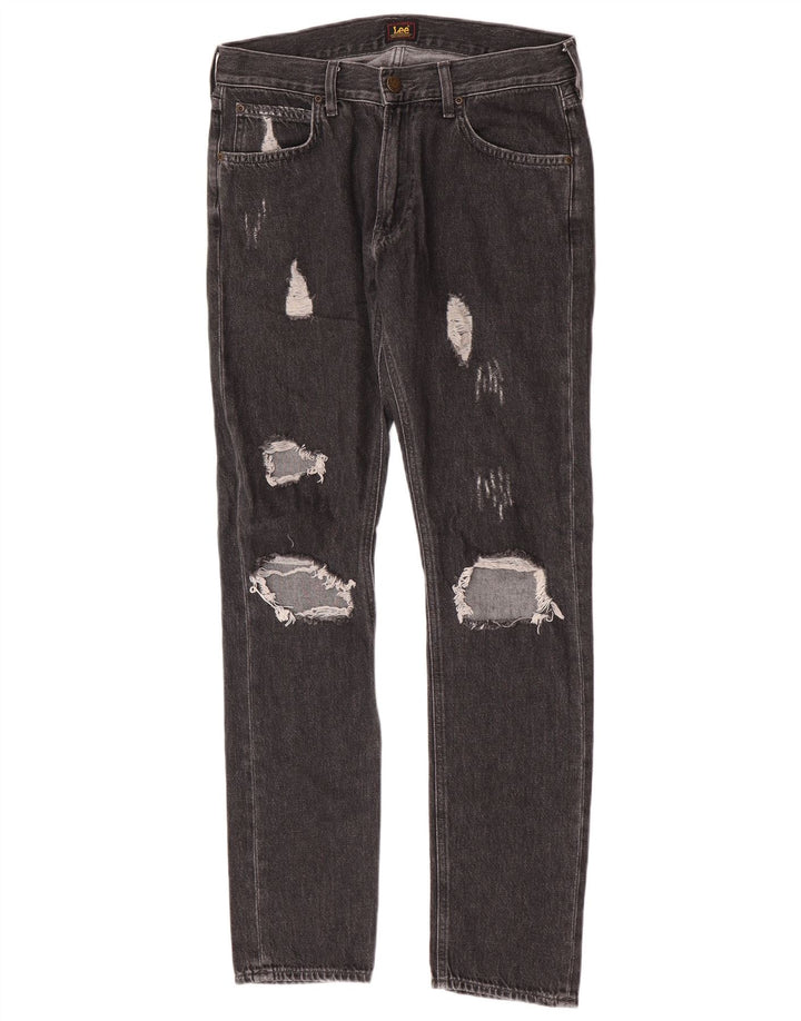 Lee Herren Distressed Slim Jeans W31 L32 Graue Baumwolle