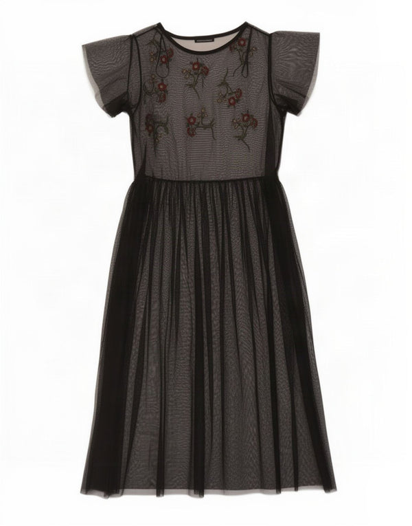 Zara Damen Maxikleid UK 14 Mittelschwarz geblümt