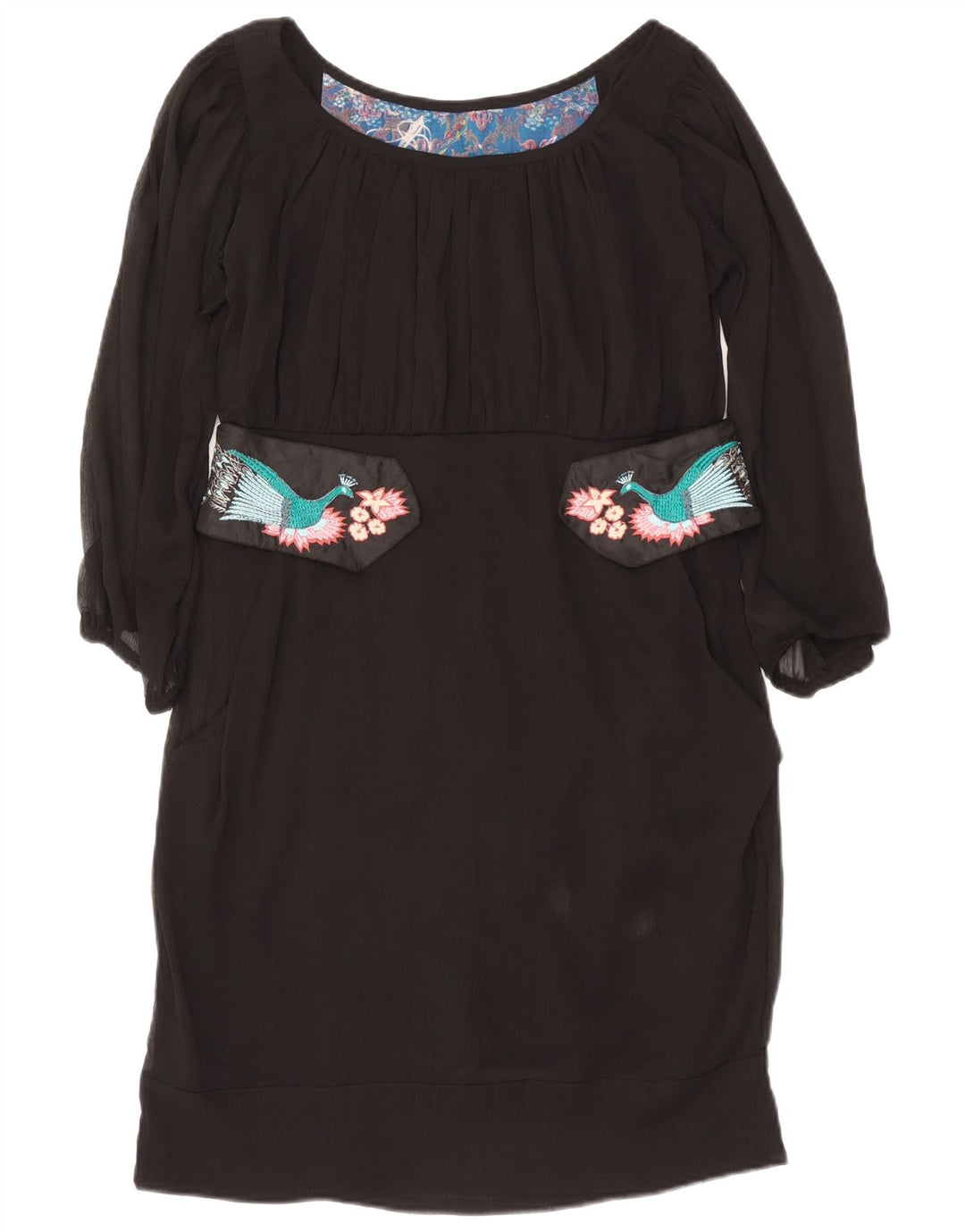 Desigual Damen Etuikleid EU 42 Großes schwarzes Polyester mit Tiermuster