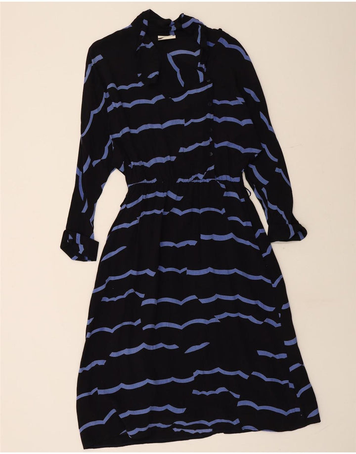 VINTAGE Maxikleid mit 3/4-Ärmeln für Damen IT 42 Mittelschwarz gestreifte Viskose