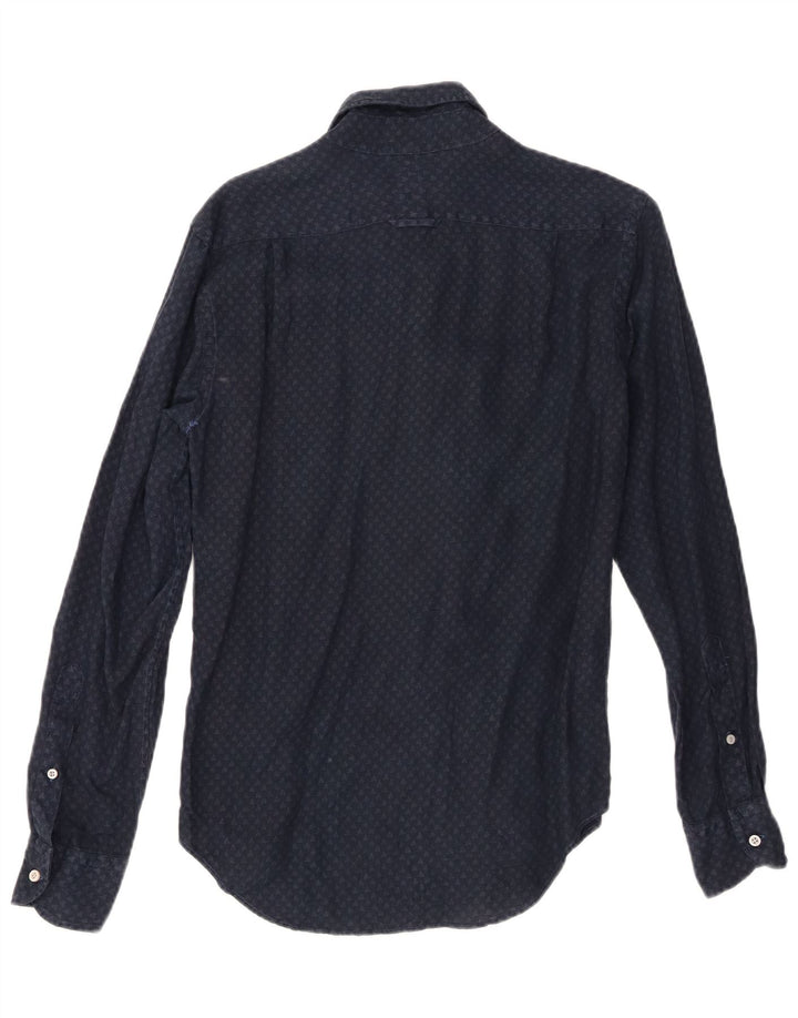 Boggi Herren-Milano-Hemd, klein, marineblau gepunktetes Leinen