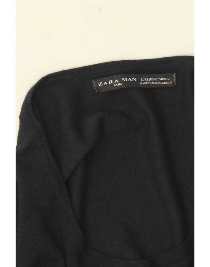 Zara Herren-Pullover mit U-Boot-Ausschnitt, Größe L, Marineblau
