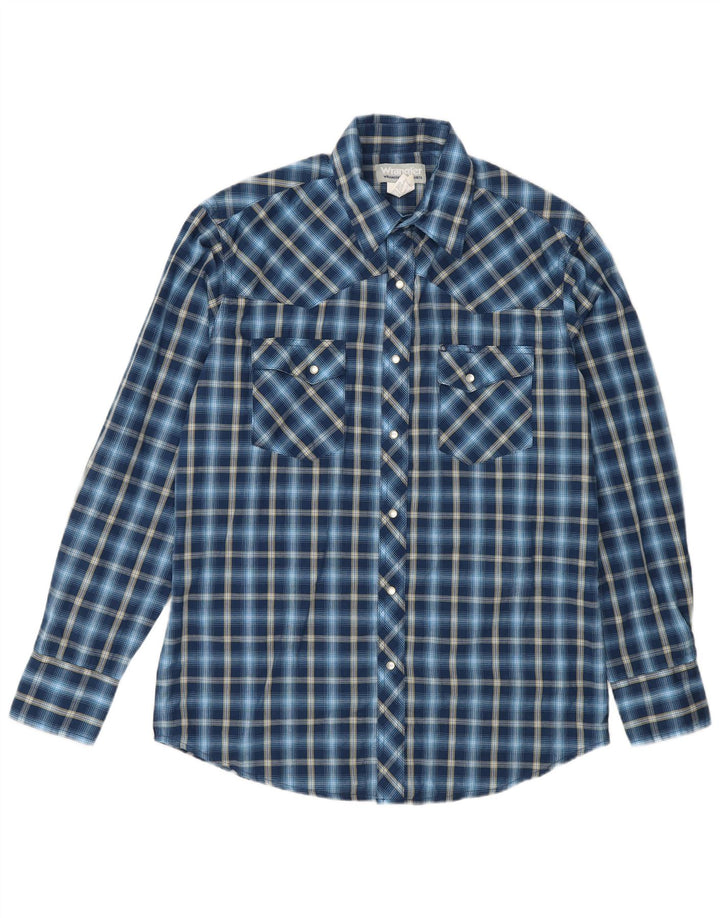 Wrangler Herren-Flanellhemd, mittelblau, kariert, Baumwolle