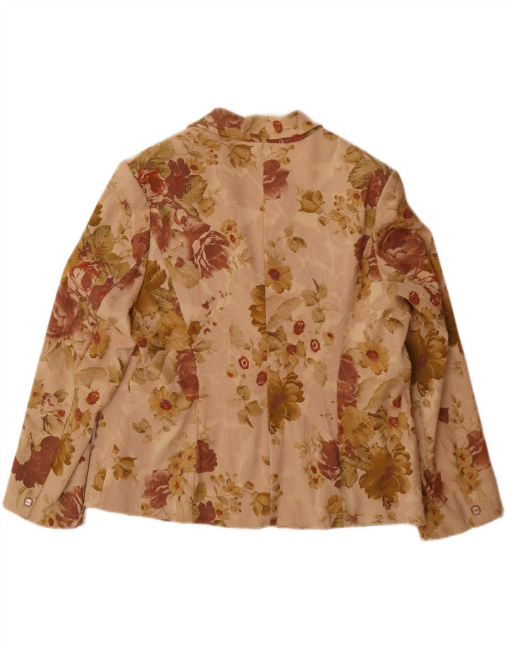 ELLE Damen-Blazerjacke mit 2 Knöpfen, UK 20, 2XL, beige, geblümte Baumwolle