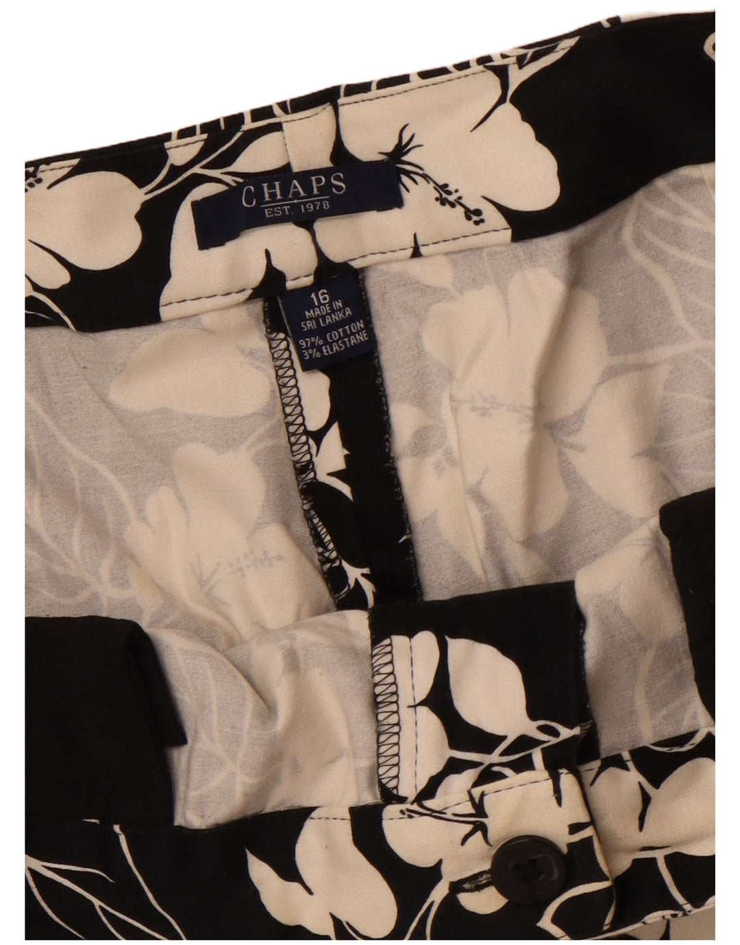 CHAPS Gerade Capri-Hose für Damen, US 16, 2XL, W38, L20, schwarze Baumwolle mit Blumenmuster