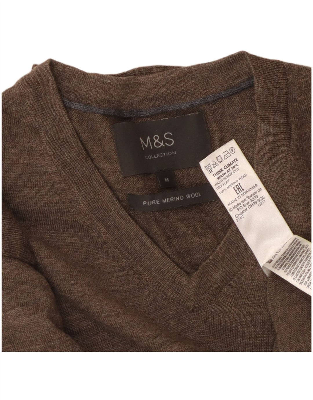 MARKS & SPENCER Herren-Pullover mit V-Ausschnitt aus mittelbrauner Merinowolle