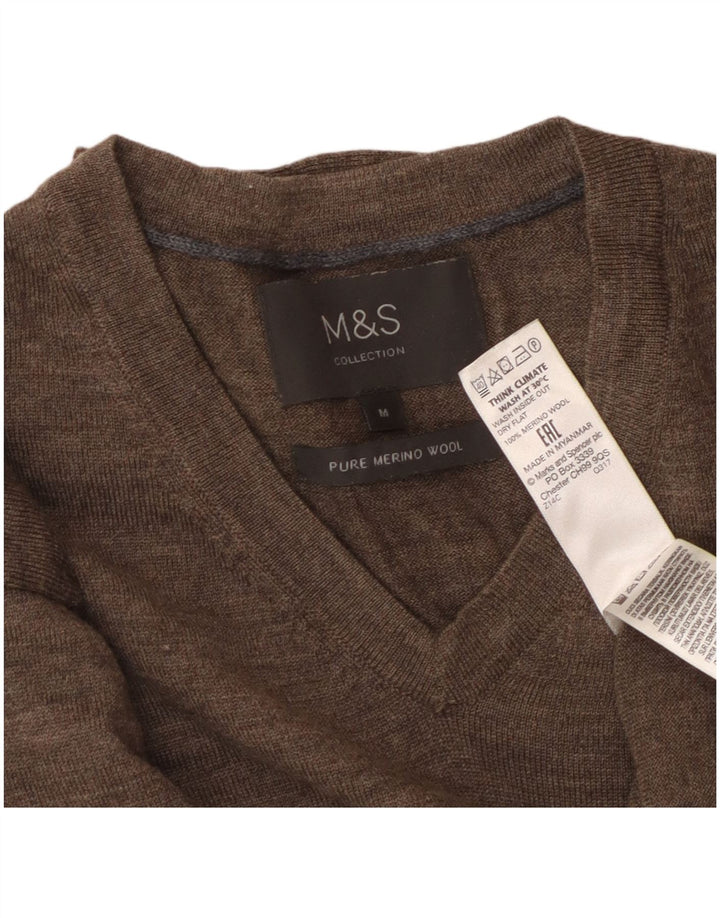 MARKS & SPENCER Herren-Pullover mit V-Ausschnitt aus mittelbrauner Merinowolle