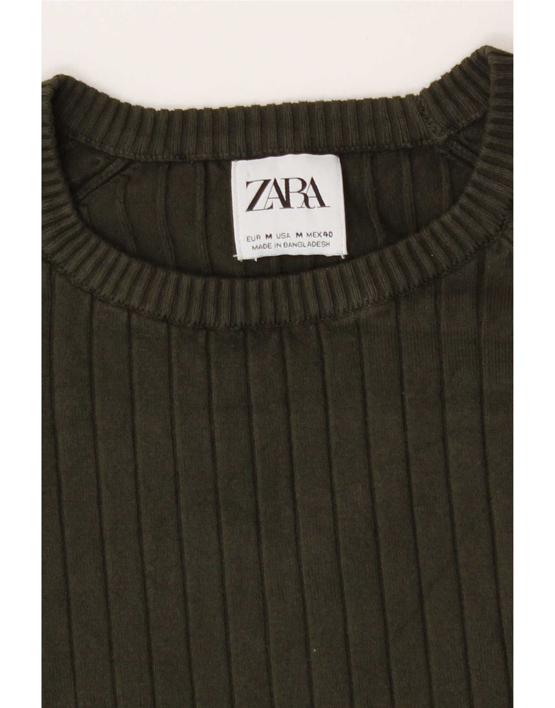 Zara Herren-Pullover mit Rundhalsausschnitt, Mittelkhaki