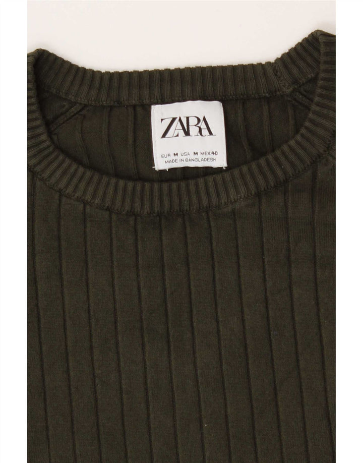 Zara Herren-Pullover mit Rundhalsausschnitt, Mittelkhaki