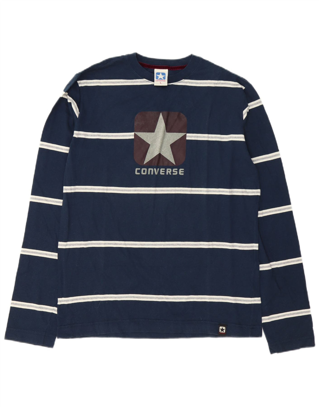 Converse Herren Grafik-Oberteil, langärmelig, groß, marineblau, gestreift, Baumwolle