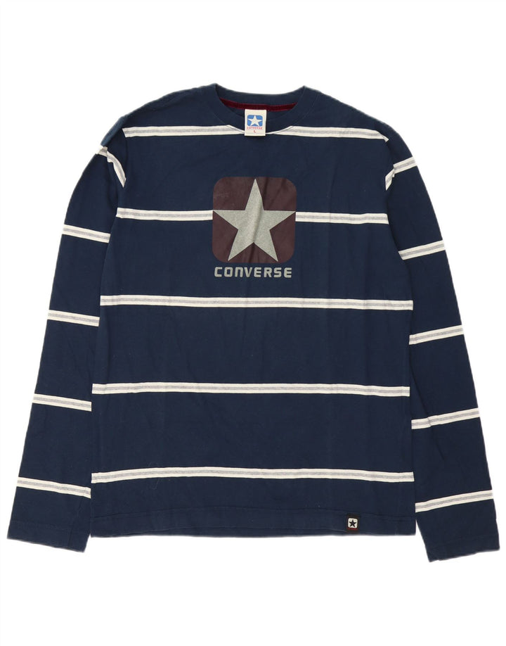 Converse Herren Grafik-Oberteil, langärmelig, groß, marineblau, gestreift, Baumwolle
