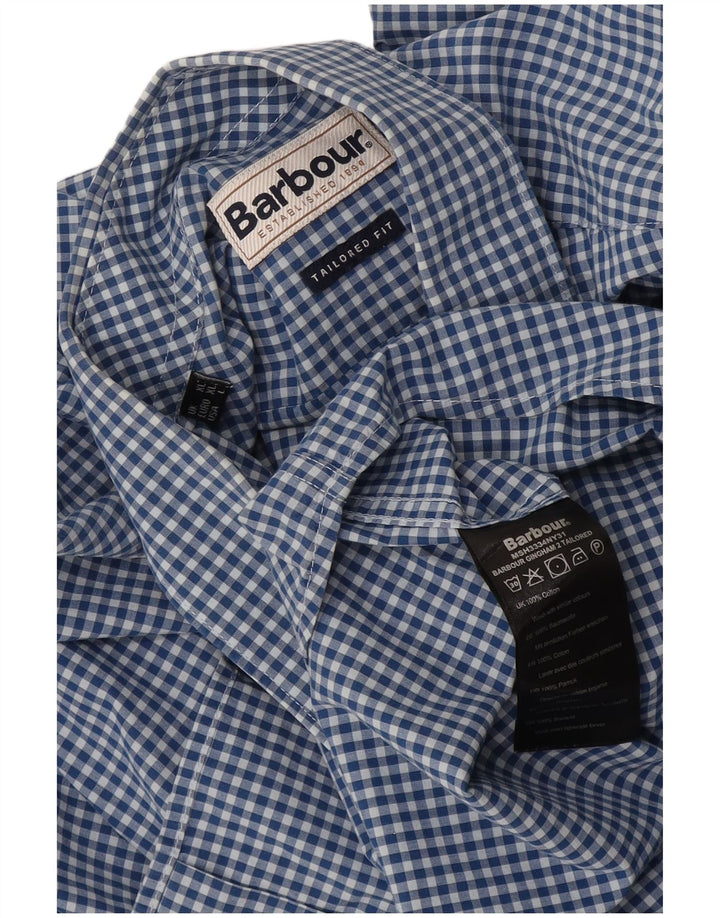 Barbour Tailored Fit Herrenhemd XL aus blauer Gingham-Baumwolle