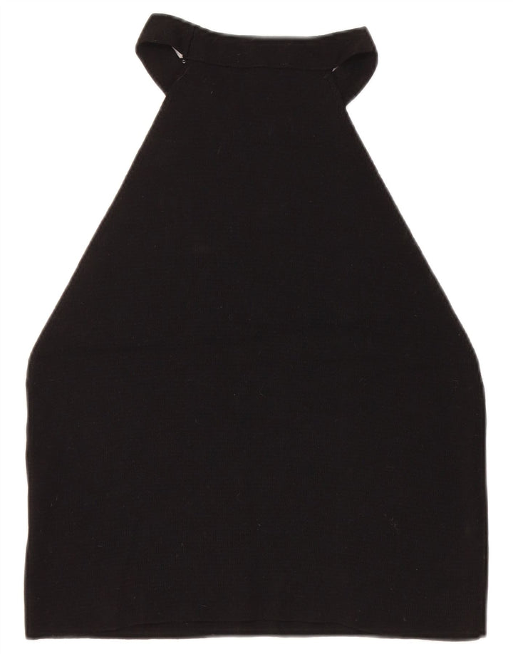 Topshop Damen Neckholder Crop Top UK 14 Large Schwarz Viskose