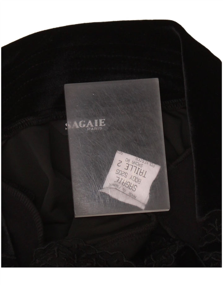 SAGAIE Damen-Body aus Samt, langärmelig, UK 12, Mittelschwarz, Polyester