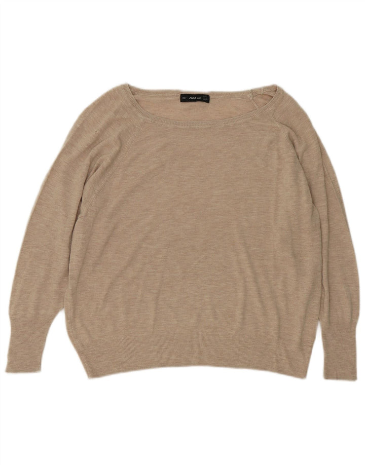 Zara Damen-Pullover, übergroß, U-Boot-Ausschnitt, Gr. 10, Größe S, Beige