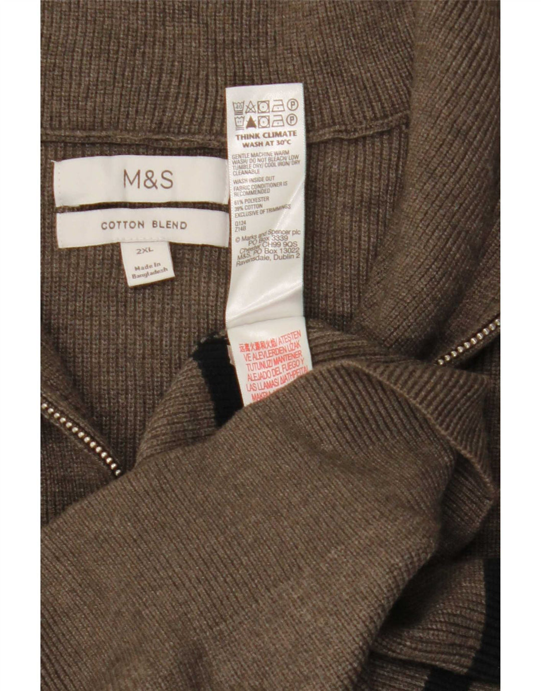 Marks & Spencer Herren-Pullover mit Reißverschluss am Hals, 2XL, grau gestreift, Polyester