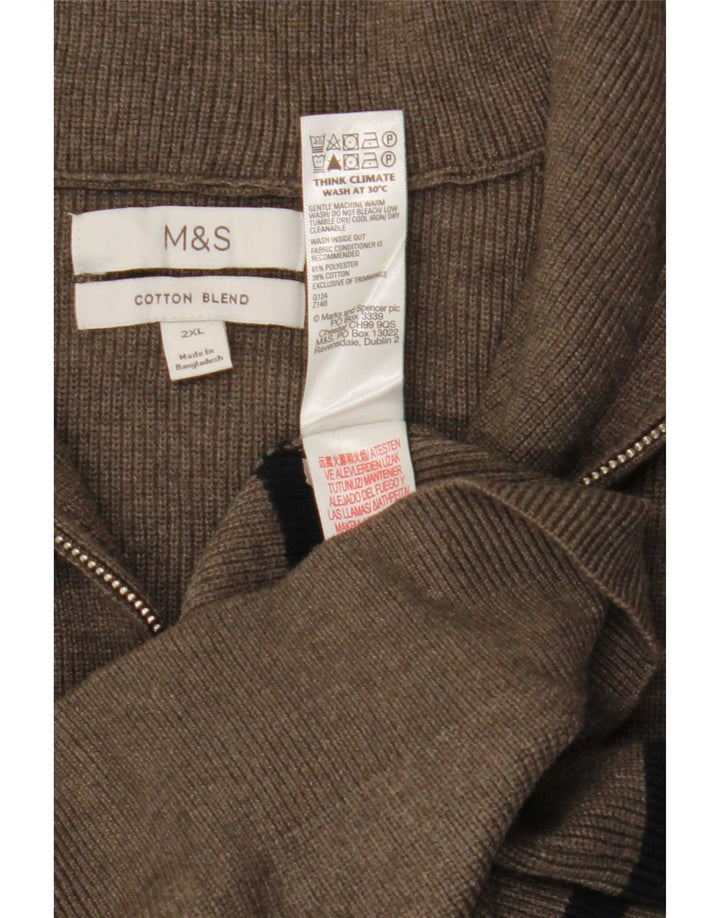 Marks & Spencer Herren-Pullover mit Reißverschluss am Hals, 2XL, grau gestreift, Polyester