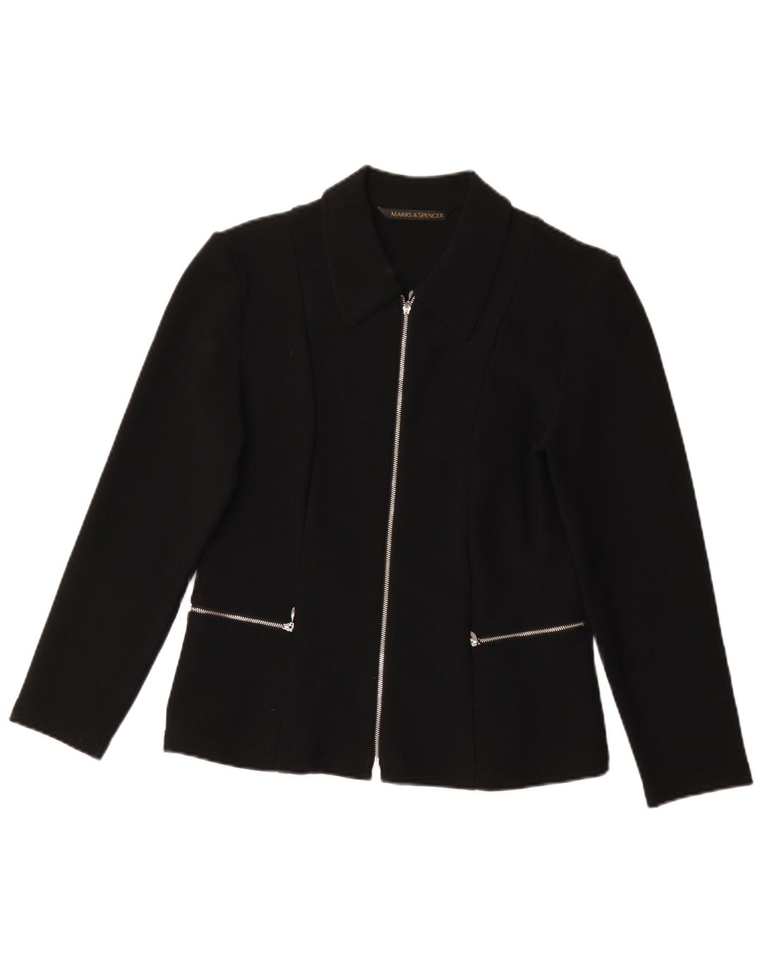 Marks & Spencer Damen-Blazer mit durchgehendem Reißverschluss, UK 14, mittelschwarzes Nylon