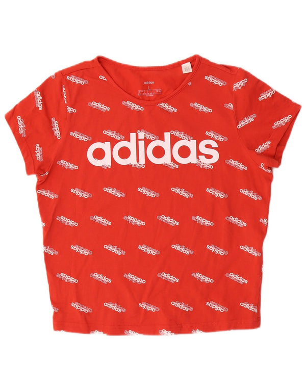 Adidas Damen Crop Graphic T-Shirt Top UK 16/18 Große rote Baumwolle