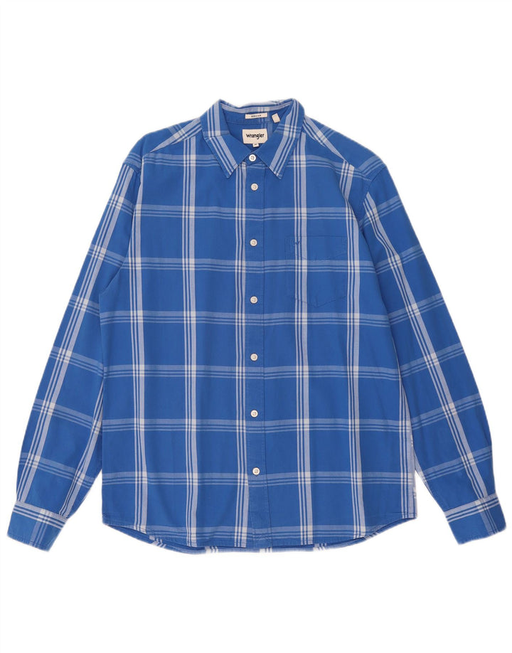 Wrangler Herren-Hemd, normal, mittelblau, kariert, Baumwolle