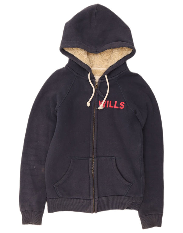 Jack Wills Damen-Kapuzenpullover mit grafischem Sherpa-Reißverschluss, Gr. 8, Marineblau