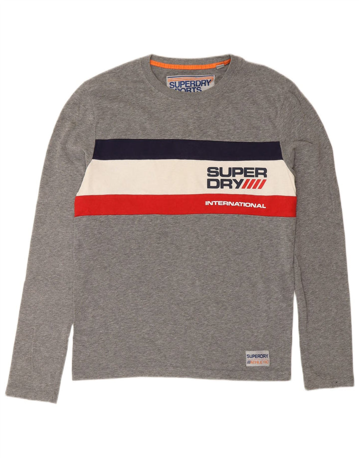 Superdry Herren Grafik-Oberteil, langärmelig, klein, Grau, Colourblock-Baumwolle