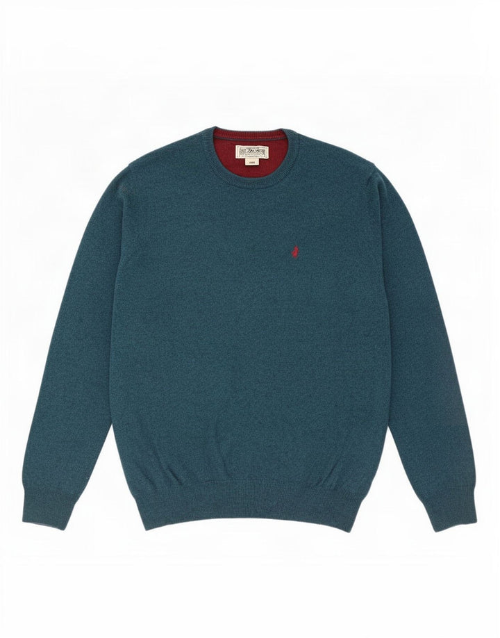 Marlboro Classics Herren-Pullover mit Rundhalsausschnitt, Größe L, aus blauer Wolle