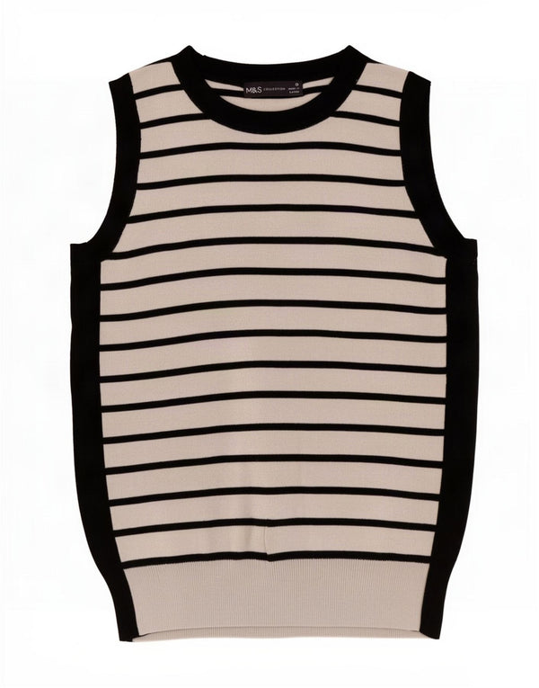 Marks & Spencer Damen Weste Tank Top UK 10 Small weiß gestreift Viskose