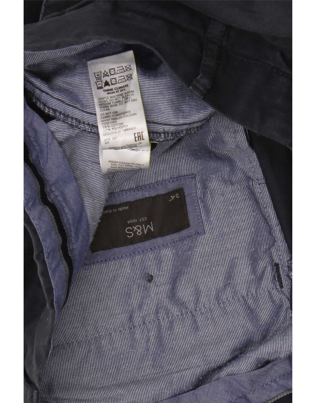 Marks & Spencer Herren-Chinoshorts W34, Größe L, Marineblau, Baumwolle