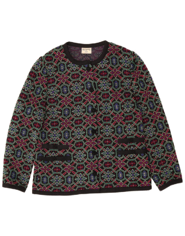 Les Lunis Damen-Cardigan-Pullover IT 48 XL Mehrfarbige geometrische Wolle